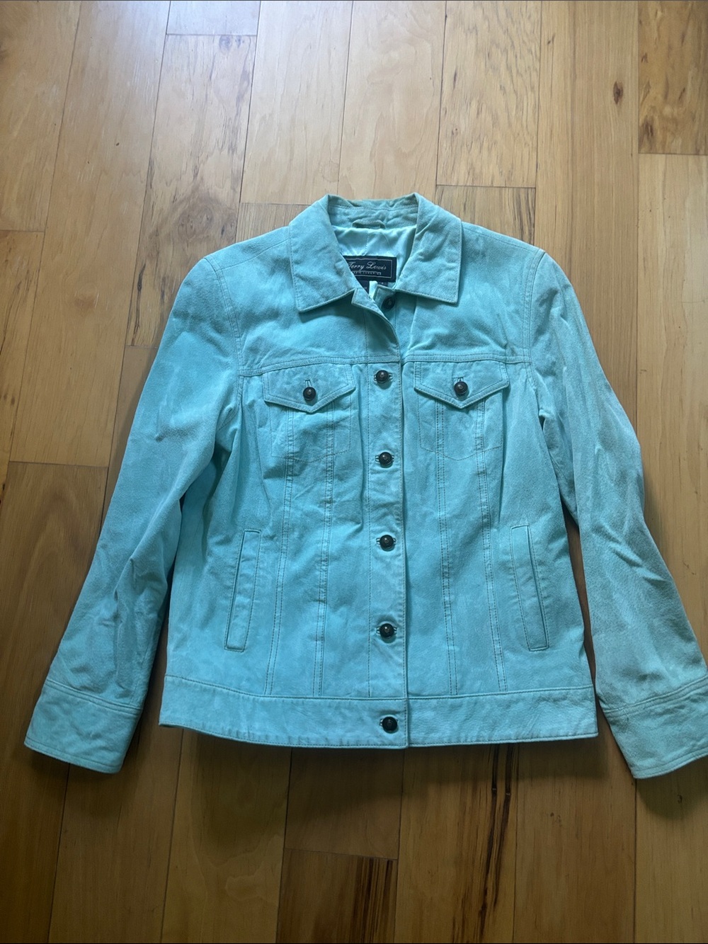 Terry Lewis Classic luxuries light aqua suede jacket size s